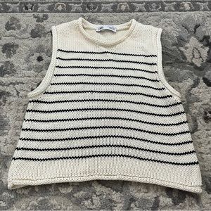 Zara Striped White and Navy Knit Tank Top